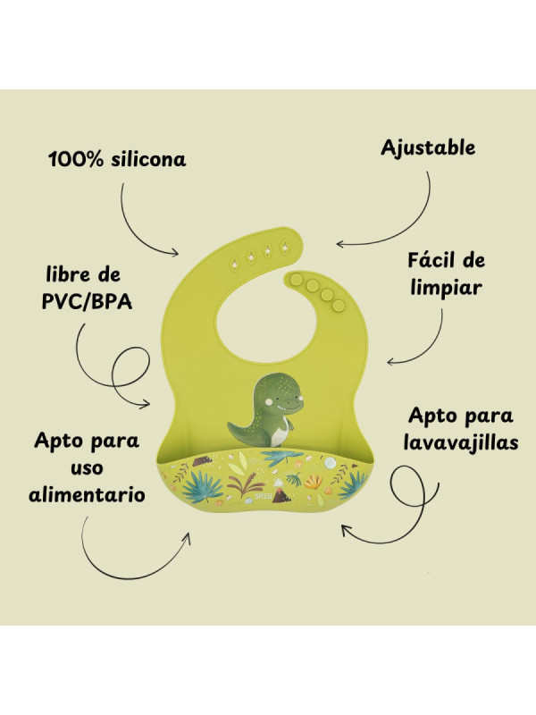 Babero de silicona Dinosaurio SASSI