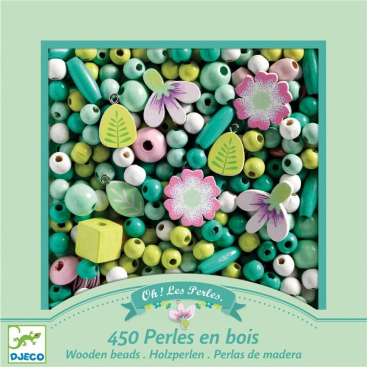 Perlas de madera Hojas y flores DJECO