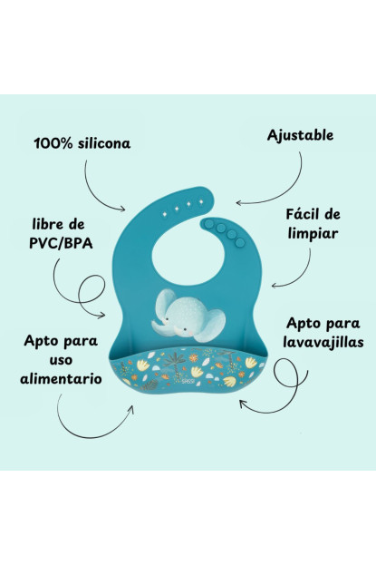 Babero de silicona Elefante SASSI