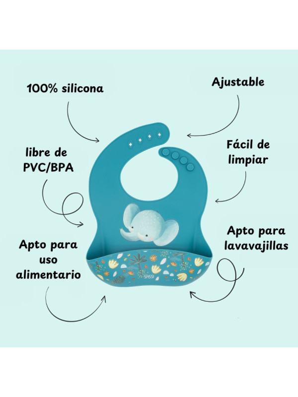 Babero de silicona Elefante SASSI