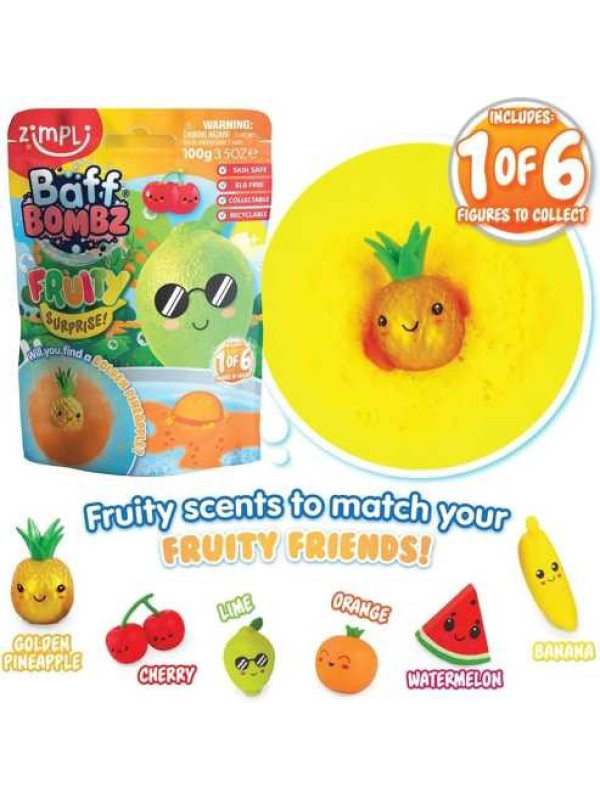 BOMBA DE BAÑO SURPRISE FRUTAS 1x100gr. ZIMPLIKIDS