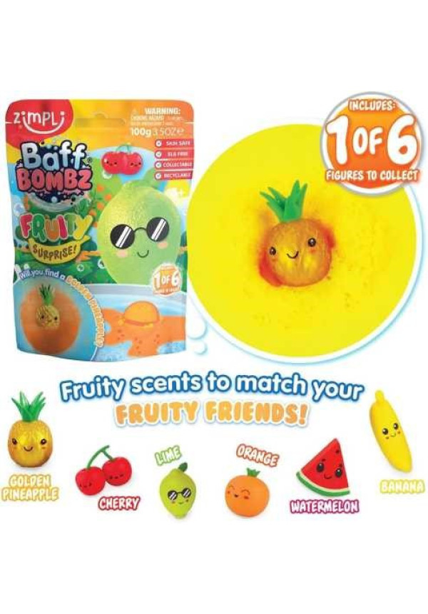 BOMBA DE BAÑO SURPRISE FRUTAS 1x100gr. ZIMPLIKIDS