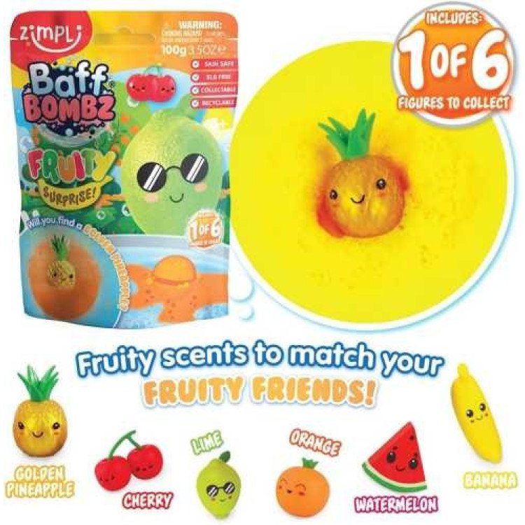 BOMBA DE BAÑO SURPRISE FRUTAS 1x100gr. ZIMPLIKIDS