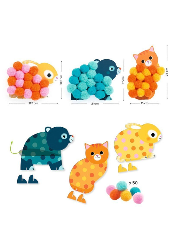 Collage de pompones Animales y círculos de pompones DJECO