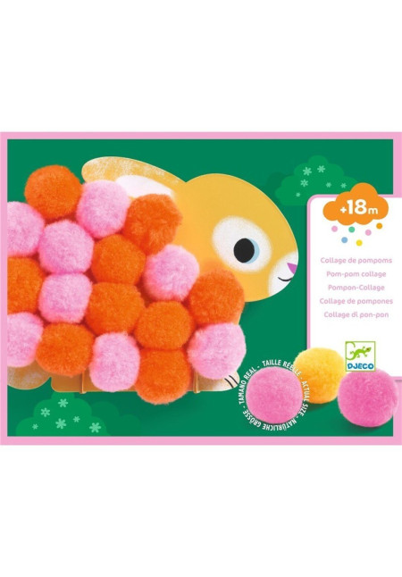 Collage de pompones Animales y círculos de pompones DJECO