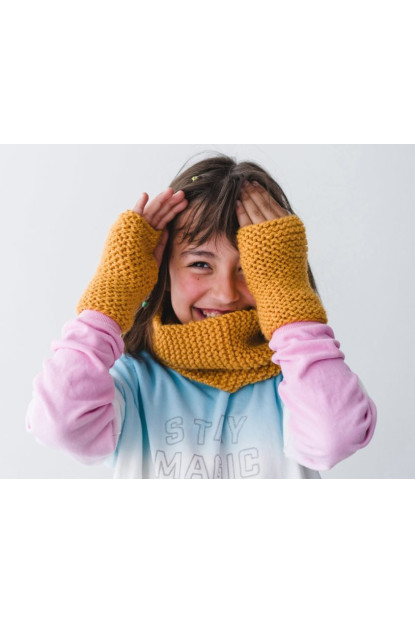 Kit tricot cuello y guantes amarillos A PUNT