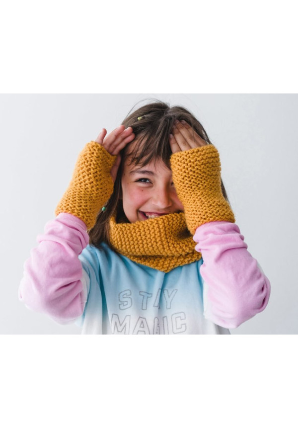 Kit tricot cuello y guantes amarillos A PUNT