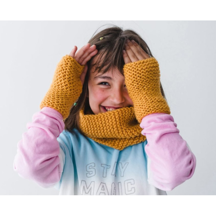 Kit tricot cuello y guantes amarillos A PUNT