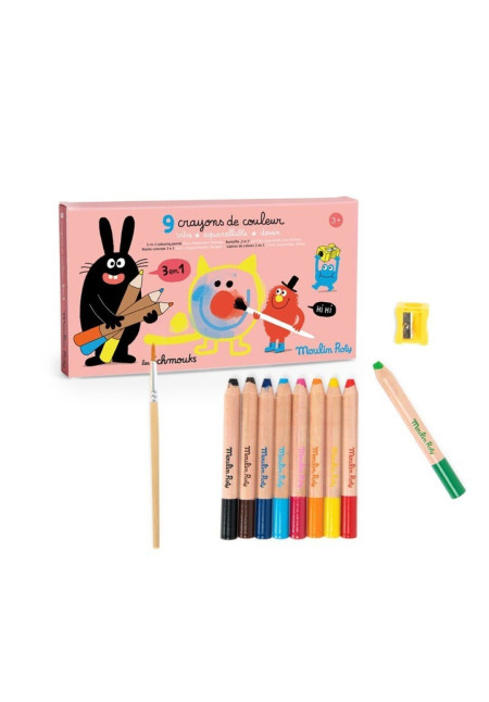 9 Lápices de colores 3 en 1 Schmouks MOULIN ROTY