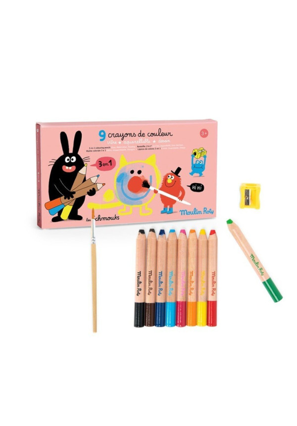 9 Lápices de colores 3 en 1 Schmouks MOULIN ROTY