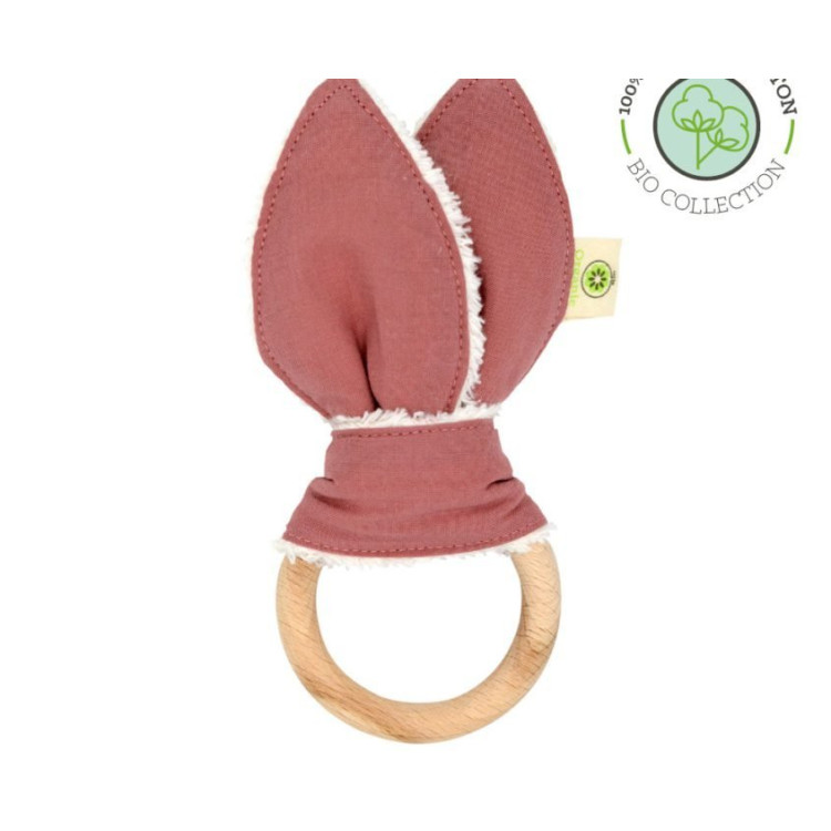 Anilla mordedor conejo de algodón orgánico: rosa A PUNT
