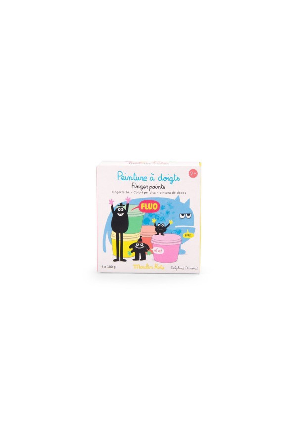  4 botes pintura de dedos fluorescente SchmoukS MOULIN ROTY
