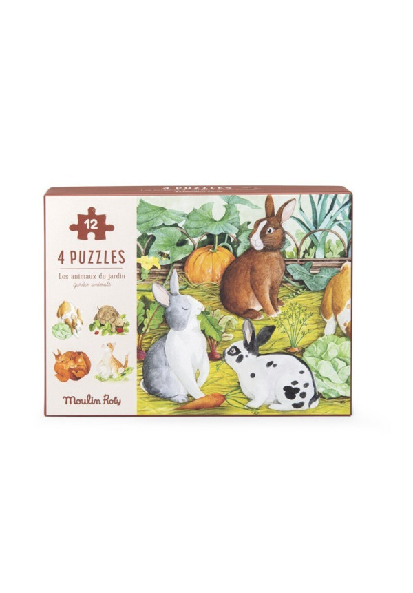 4 mini puzzles Animales (4x12 piezas) MOULIN ROTY