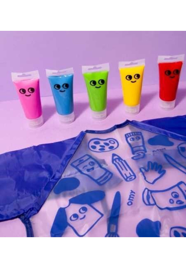 PINTURA PARA DEDOS OMY KIT 5 COLORES+BABERO