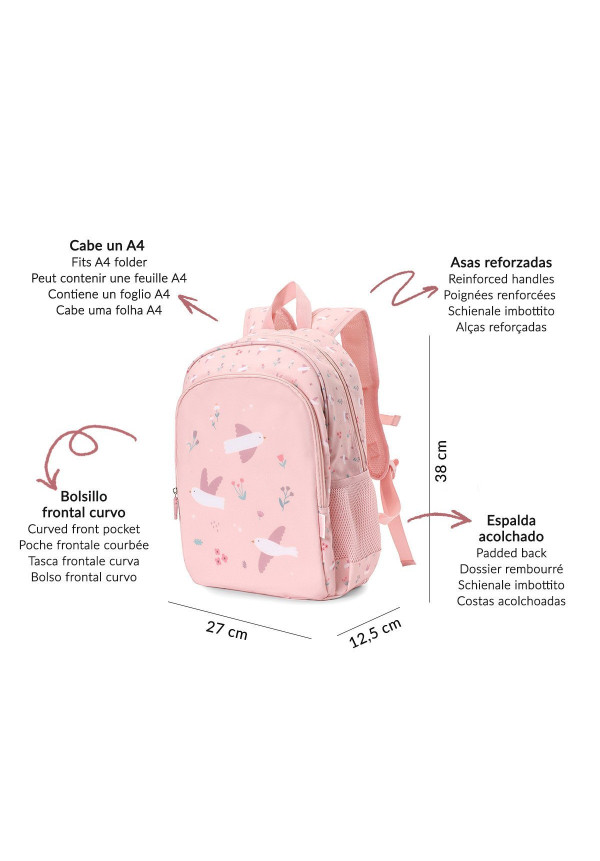 Mochila Mediana Blossom Birds + Llavero Personalizable