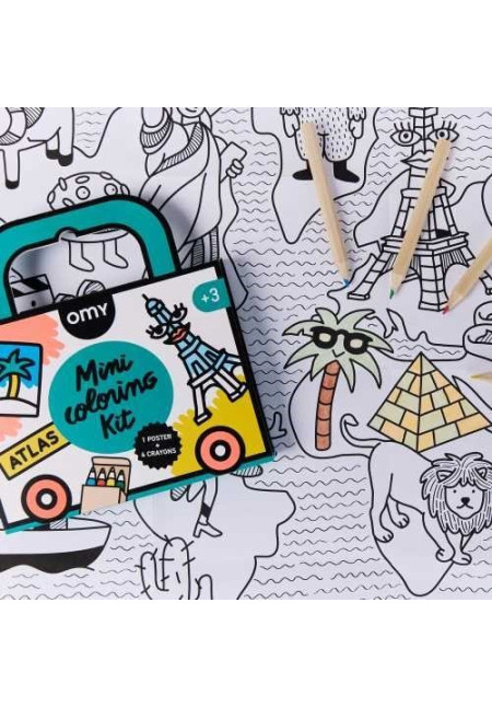 MINI POCKET OMY ATLAS PARA COLOREAR + 4 LAPICES COLOR OMY