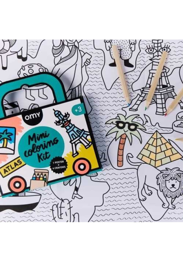 MINI POCKET OMY ATLAS PARA COLOREAR + 4 LAPICES COLOR OMY
